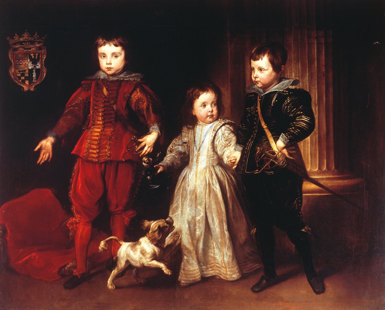 Drie kinderen met hond door Anthony van Dyck