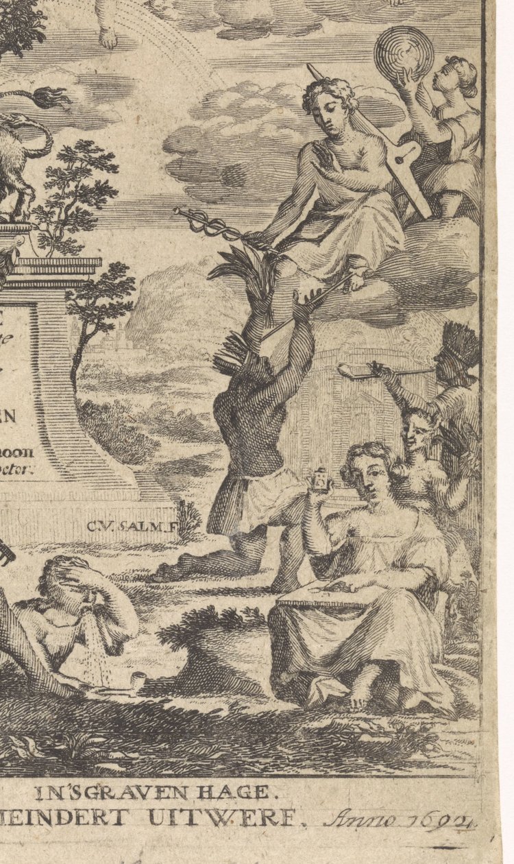 Allegorie op de plantkunde Titelpagina voor: Theodorus Schoon, Waare oeffening en ontleding der planten, 1692 door Anthony van Zijlvelt