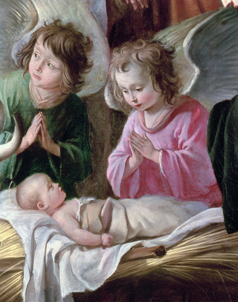 De Aanbidding van de Herders, Engelen en Kind, ca. 1640 (detail) door Antoine Le Nain