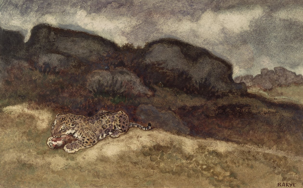 Jaguar die zijn prooi verslindt door Antoine Louis Barye