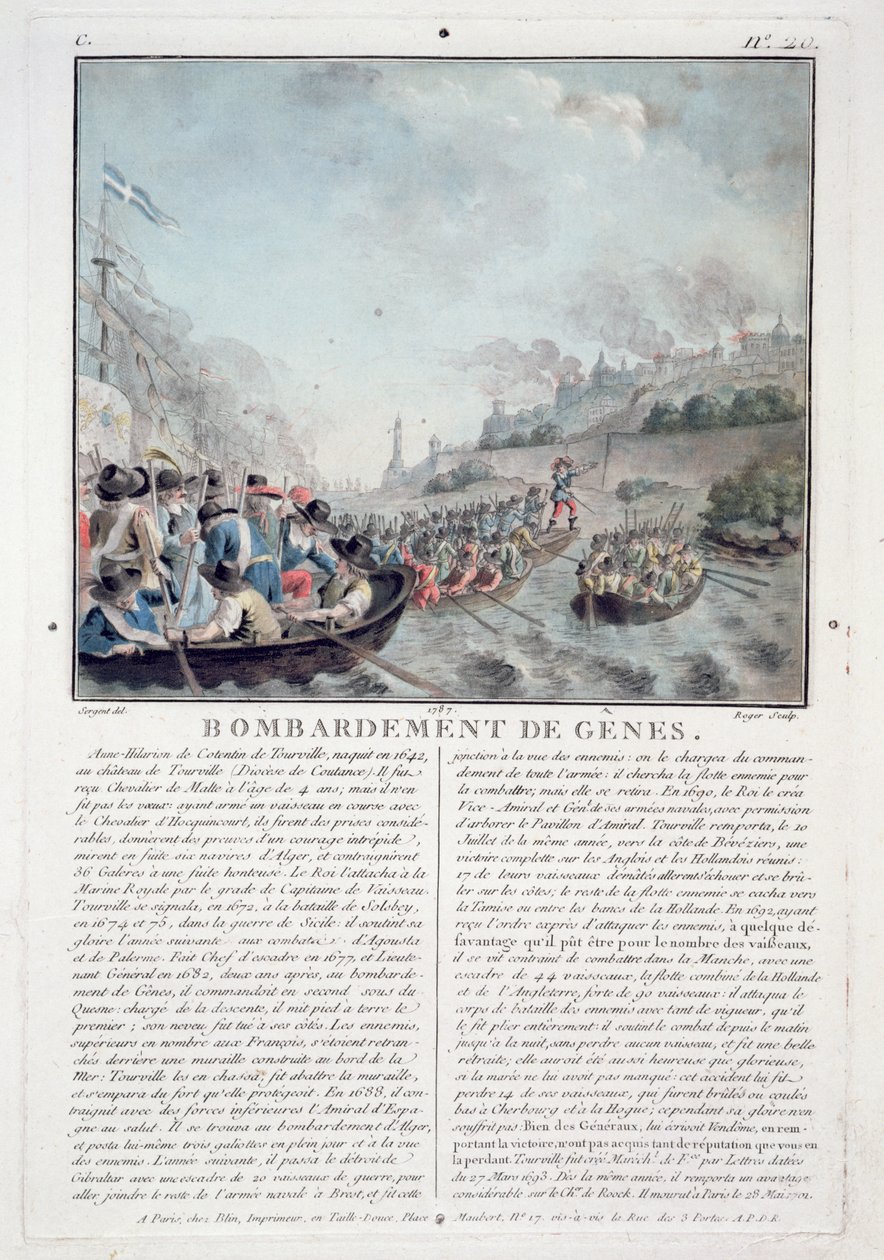 Bombardement van Genua, 1684, gegraveerd door Jean Baptiste Morret, 1787 door Antoine Louis Francois Sergent Marceau