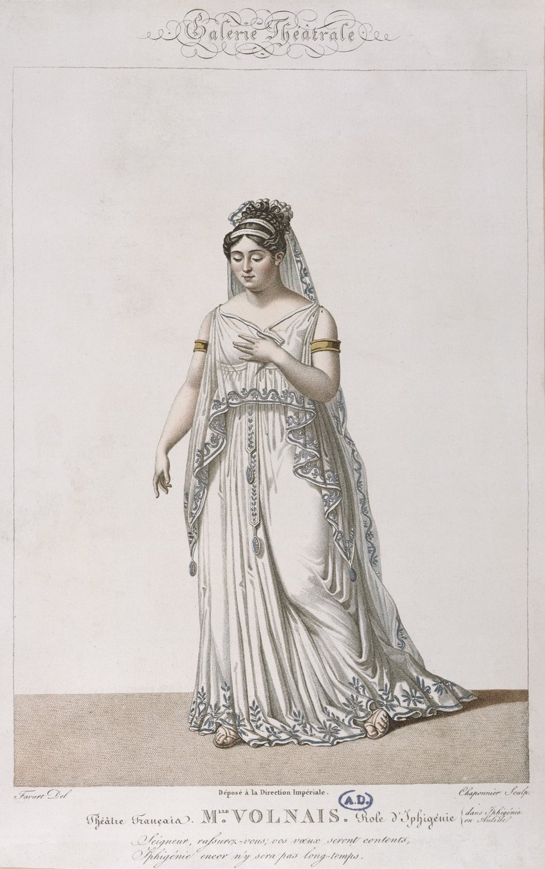 Portret van Madame Volnais in de rol van Iphigenia, voor Iphigenia in Aulis door Christoph von Gluck voor de Galerie Theatrale serie, ca. 1815 door Antoine Pierre Charles Favart