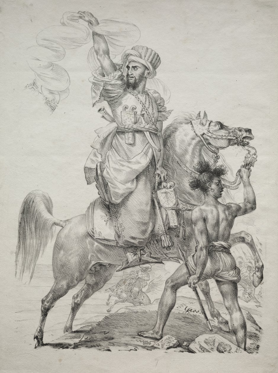 Een Mammelukse aanvoerder te paard die om hulp seint door Antoine-Jean Gros