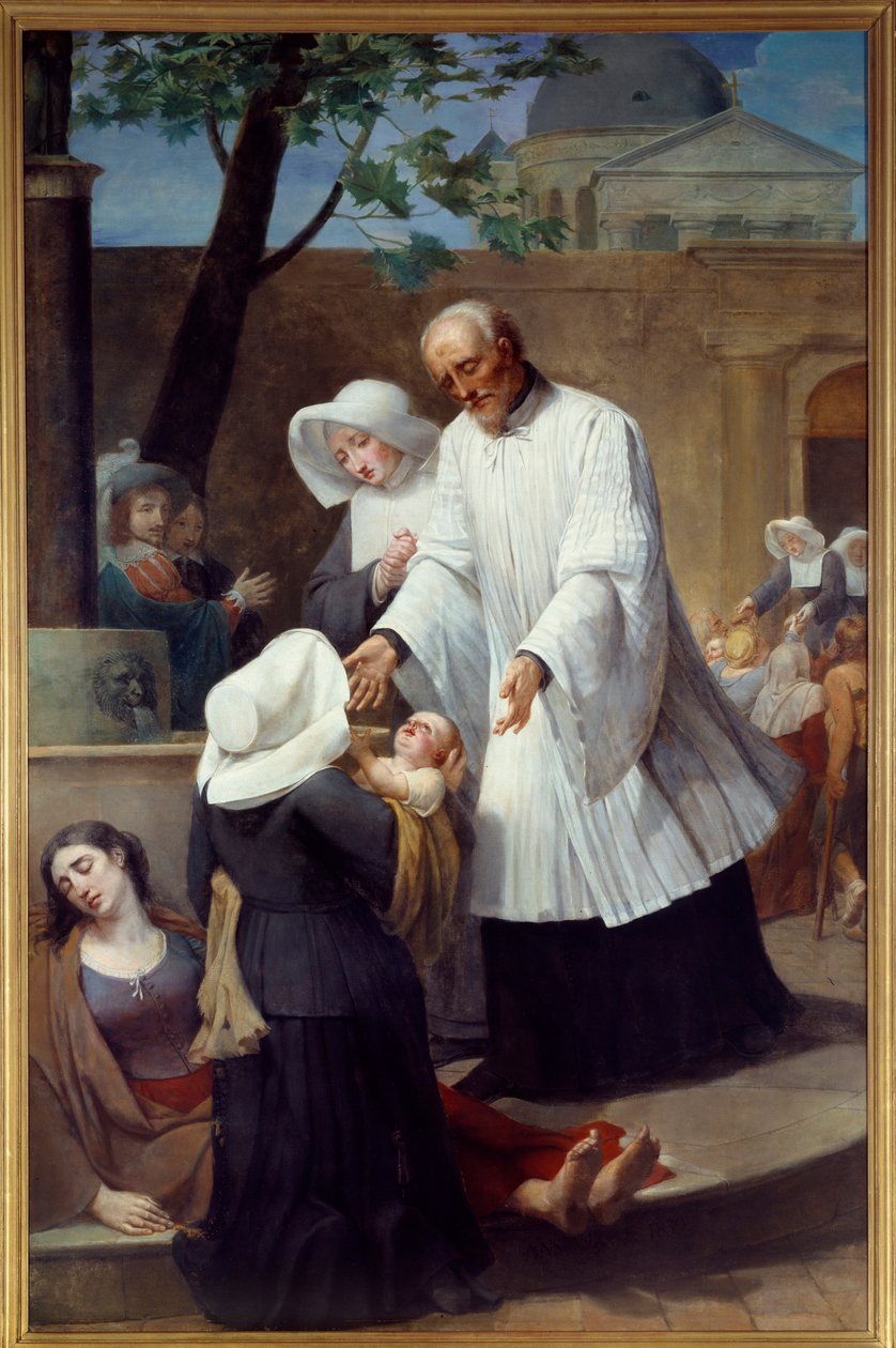 Sint Vincent de Paul (1581 - 1660) zorgt voor pestlijders door Antoine Ansiaux