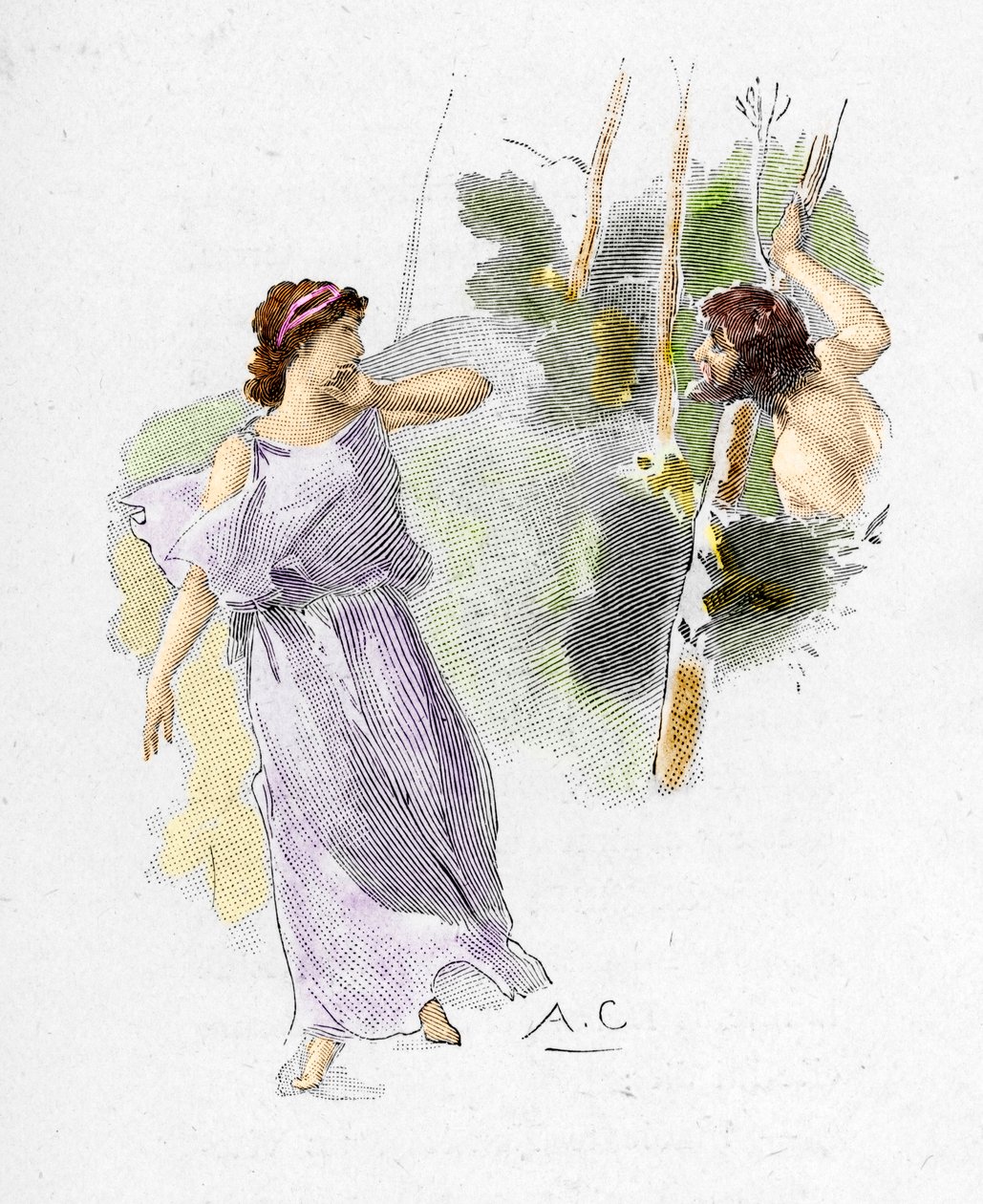 Odyssee van Homerus: Nausicaa, dochter van koning Alcinoos ziet Odysseus naakt en uitgehongerd om hulp vragen (illustratie) door Antoine Calbet