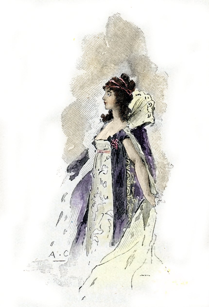 Portret van Desiree Clary (1777-1860) koningin van Zweden in 1818. Tekening door Antoine Calbet uit 