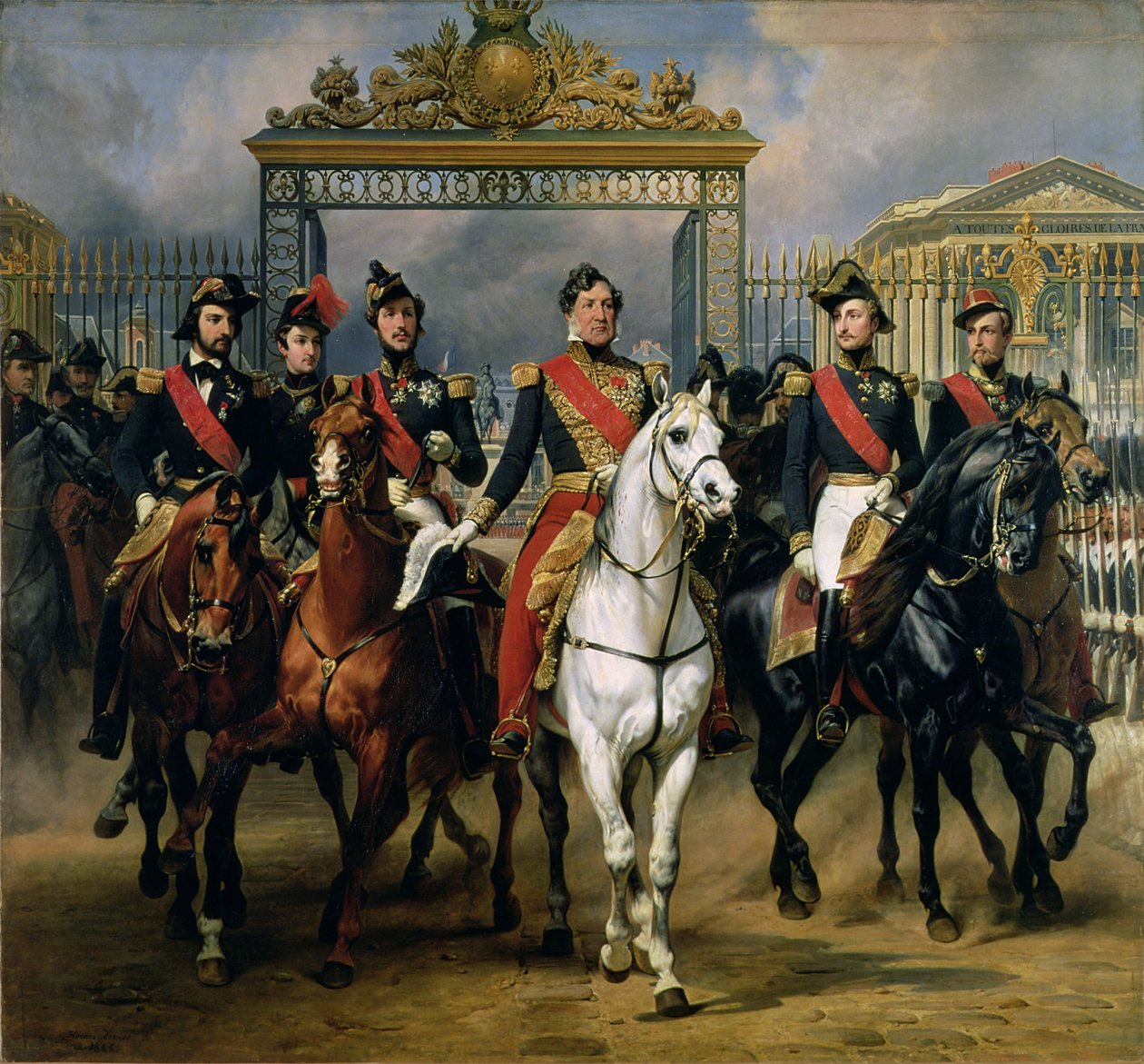 Koning Louis-Philippe (1773-1850) van Frankrijk en zijn zonen verlaten het kasteel van Versailles te paard, 1846 door Antoine Charles Horace Vernet