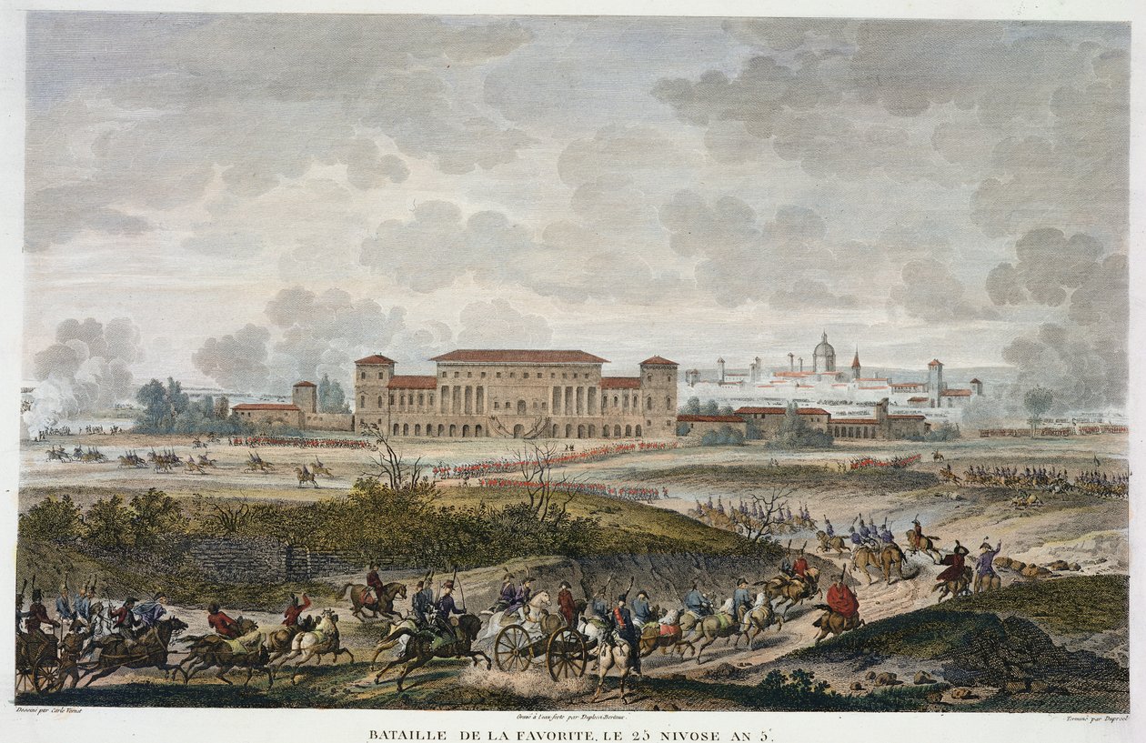 De Slag bij La Favorite, 25 Nivose, Jaar 5 (januari 1797) gegraveerd door Jean Duplessi-Bertaux door Antoine Charles Horace Vernet