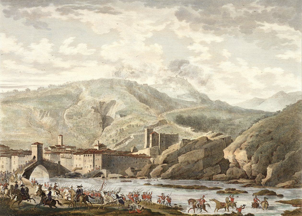 De slag bij Millesimo, 25 Germinal, Jaar 4 (april 1796) gegraveerd door Jean Duplessi-Bertaux (1747-1819) (aquatint) door Antoine Charles Horace Vernet