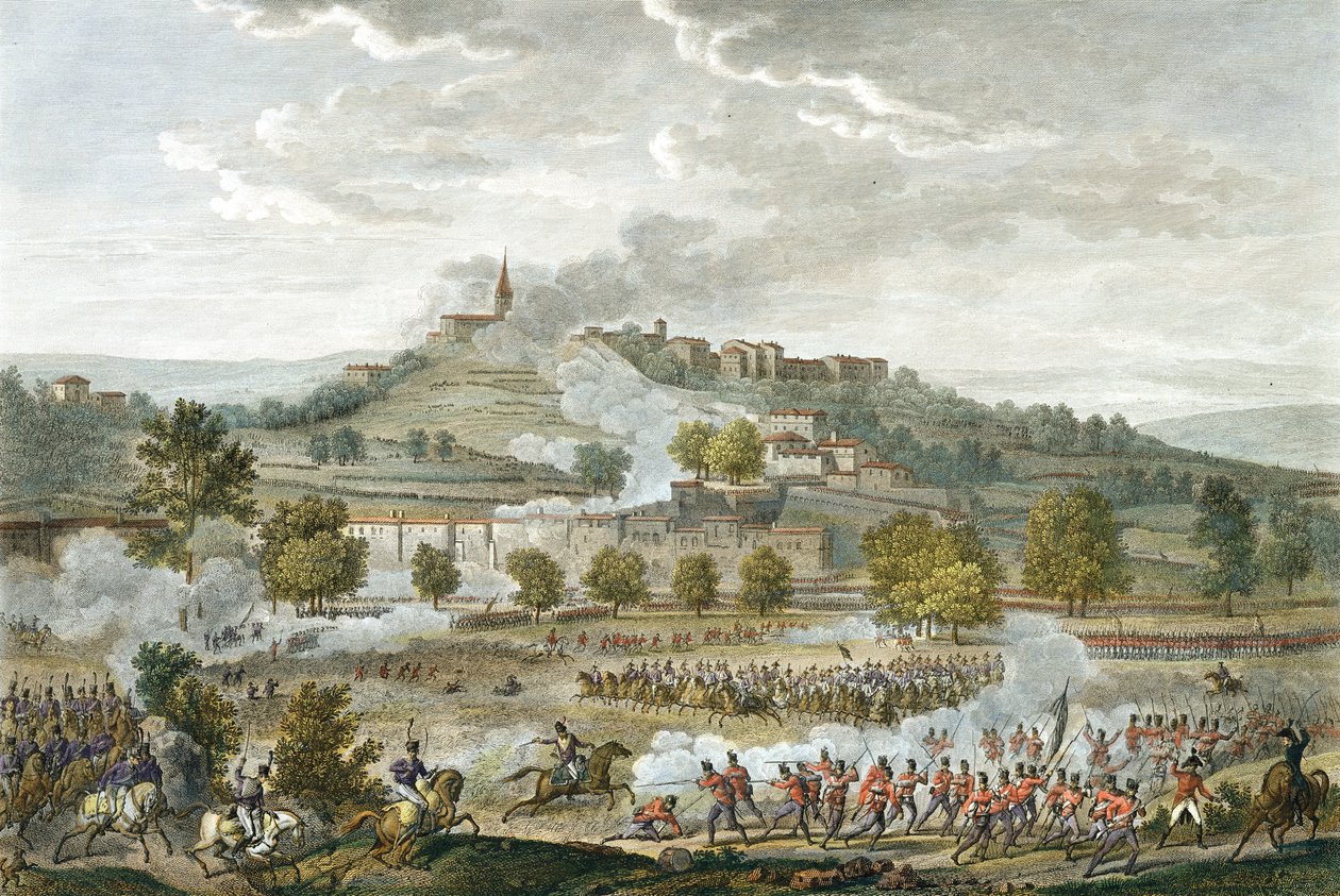 De Slag bij Montebello en Casteggio, 20 Prairial, Jaar 8 (9 juni 1800) gegraveerd door Jean Duplessi-Bertaux (1747-1819) door Antoine Charles Horace Vernet