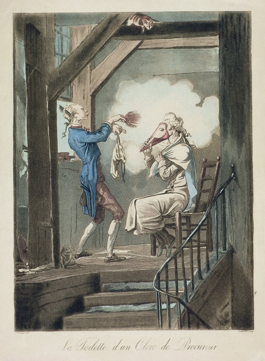 De Toilette van een Advocatenklerk, gegraveerd door Philibert Louis Debucourt (1755-1832) door Antoine Charles Horace Vernet