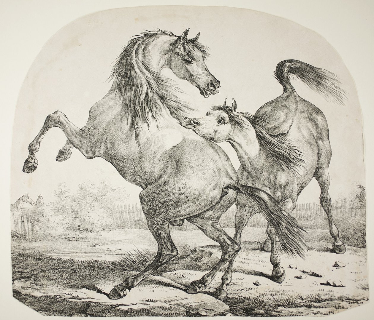 Wilde paarden vechten, c.1820 door Antoine Charles Horace Vernet