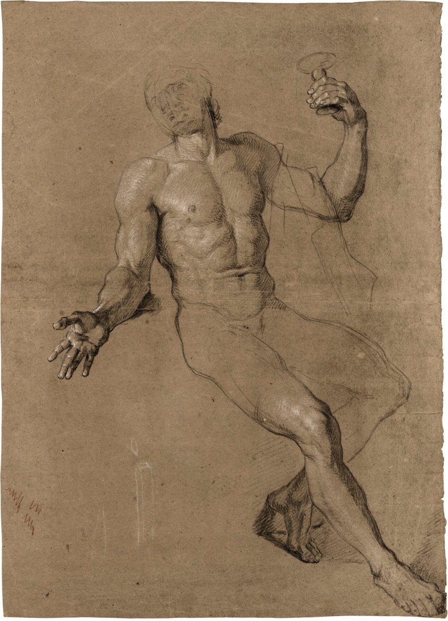 Studie van een zittend mannelijk naakt, voor Bacchus door Antoine Coypel
