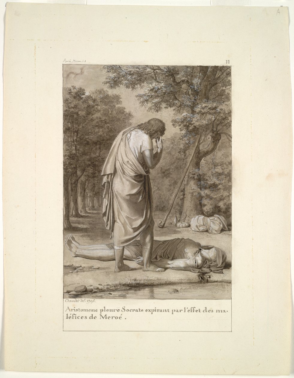 Aristomenes rouwt om de dood van Socrates door de betovering van Meroë (uit Boek 1 van Apuleius, "De Gouden Ezel") door Antoine Denis Chaudet