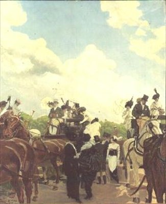 Racegangers in Longchamps, 1906 door Antoine Guillaume Minartz