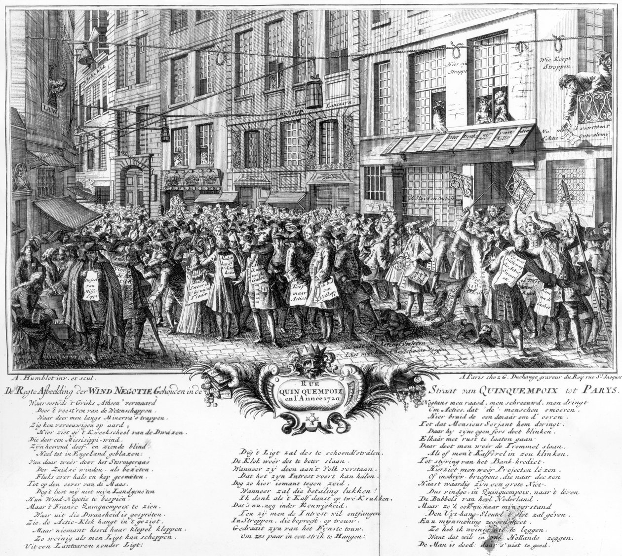 Investeerders voor het hoofdkantoor van de Banque Royale in de Rue Quincampoix, Parijs, 1720 door Antoine Humblot