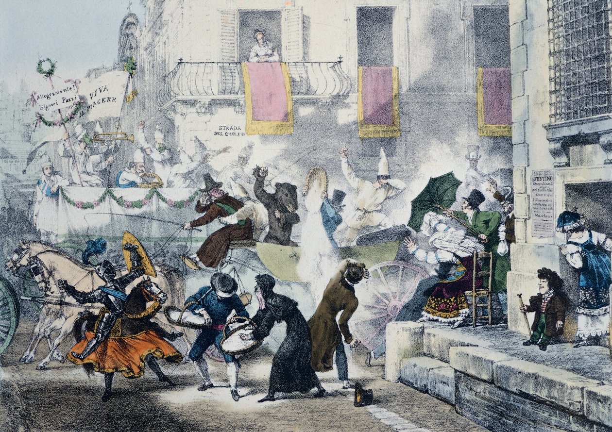 Confetti gooien tijdens het carnaval in Rome door Antoine Jean-Baptiste Thomas
