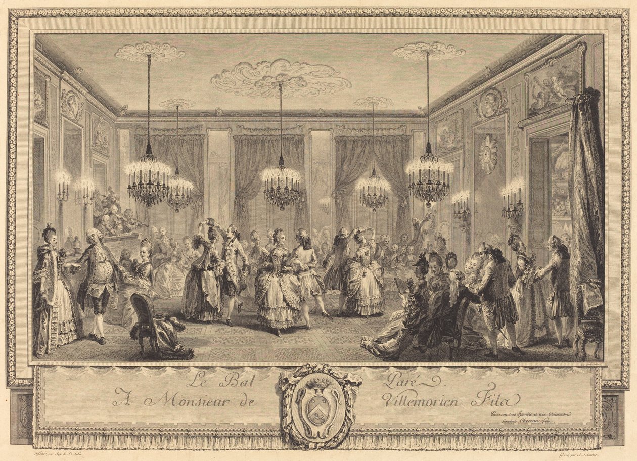 Het Gemaskerde Bal door Antoine Jean Duclos after Augustin de Saint Aubin