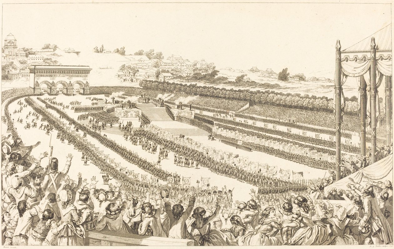 Federatie Generaal van Fransen op het Champ de Mars op 14 juli 1790 door Antoine Jean Duclos after Charles Monnet