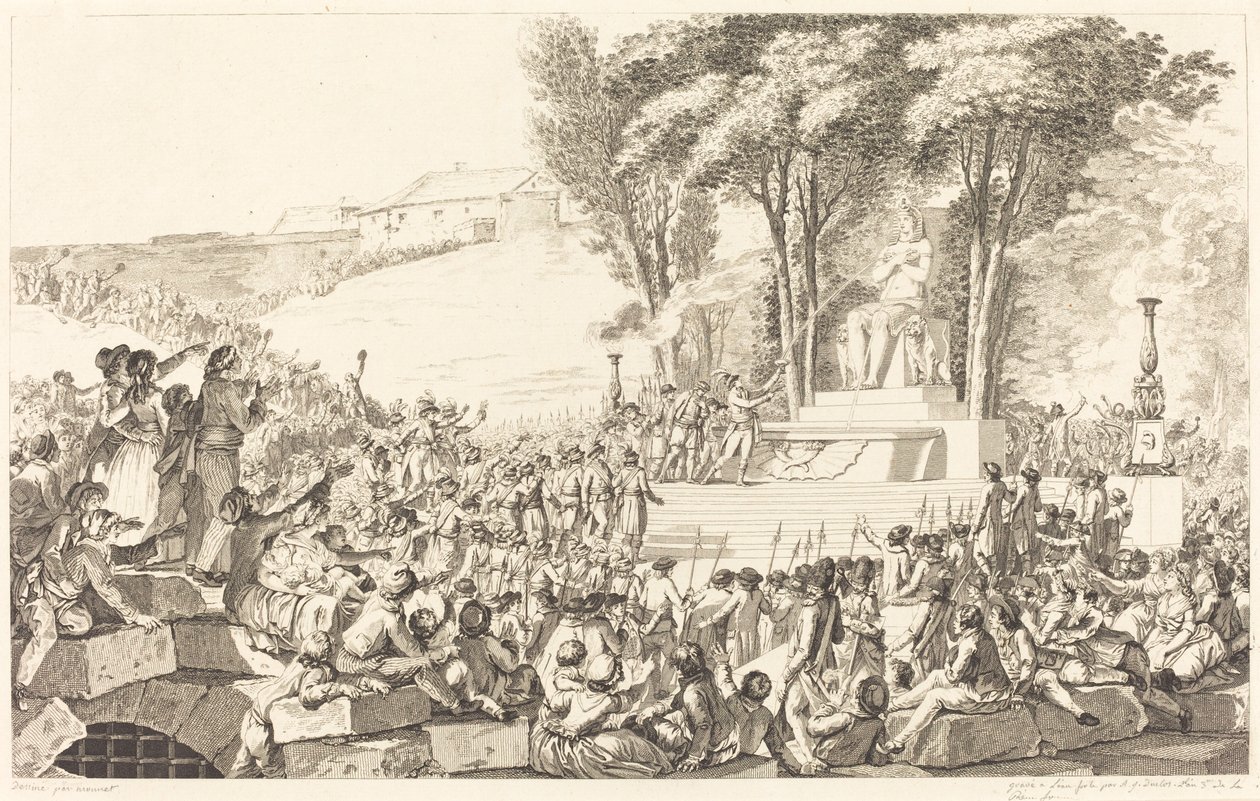 De Fontein van de Regeneratie op de puinhopen van de Bastille, 10 april 1793 door Antoine Jean Duclos after Charles Monnet