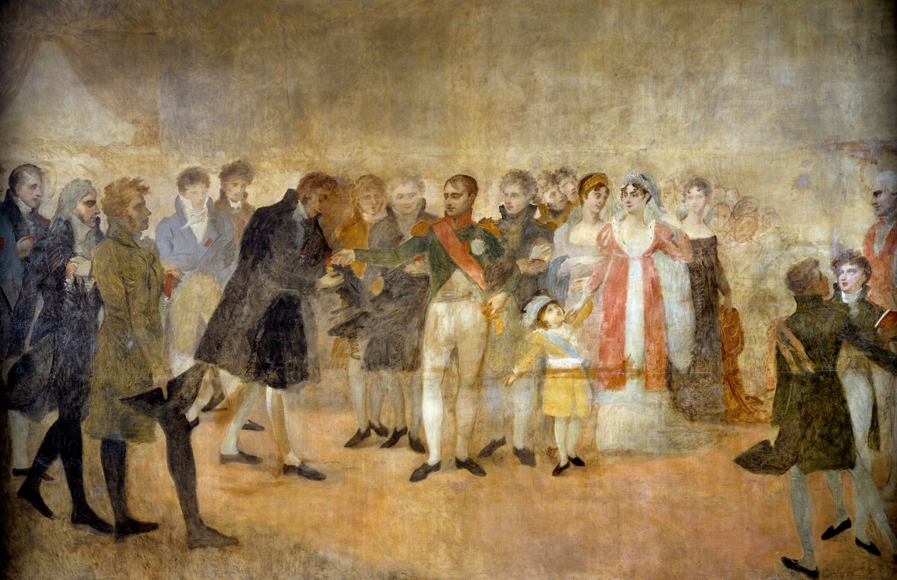 Keizer Napoleon I bezoekt de Salon du Louvre en reikt de kruisen van het Legioen van Eer uit aan kunstenaars 22/10/1808 door Antoine-Jean Gros