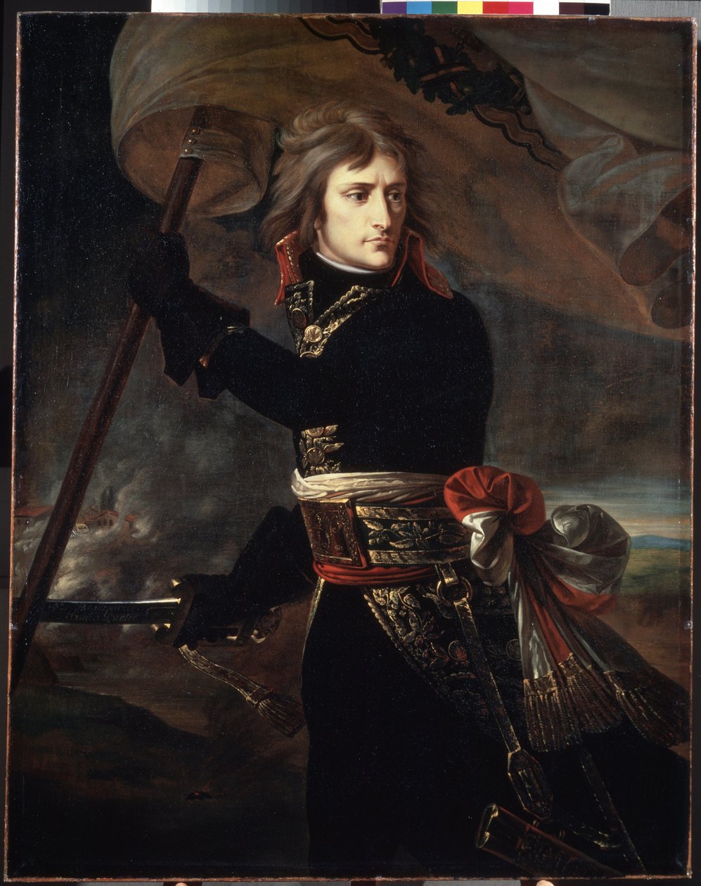 Portret van Napoleon Bonaparte (1769 - 1821) bij de brug van Arcole op 16 november 1796. door Antoine Jean Gros