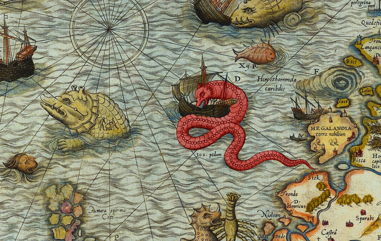 Detail van Een kaart van de zee (Carta marina) door Olaus Magnus (1490-1557) door Antoine Lafrery