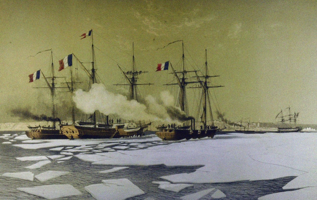 IJsbreken in de Dnjepr Liman voor de doorgang van drijvende batterijen, 1855-1856, 1860 door Antoine Leon Morel Fatio