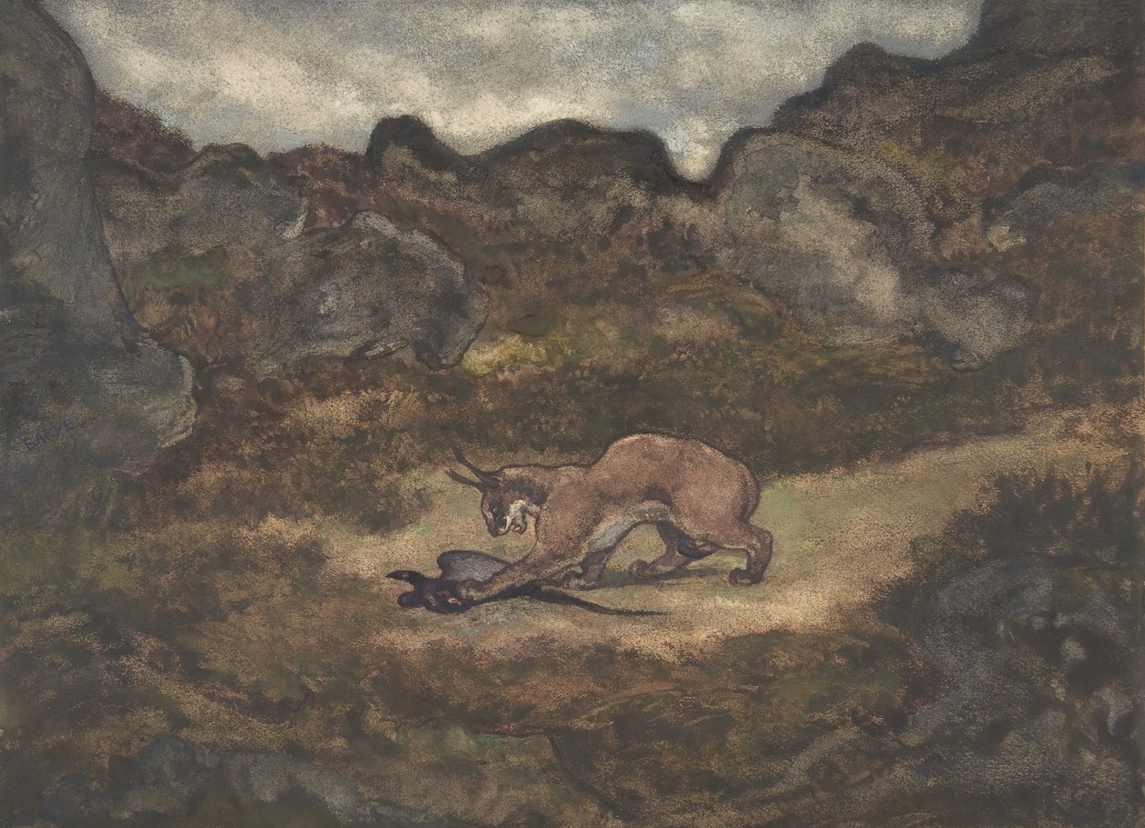 Caracal en Fazant, 1810-75 door Antoine Louis Barye