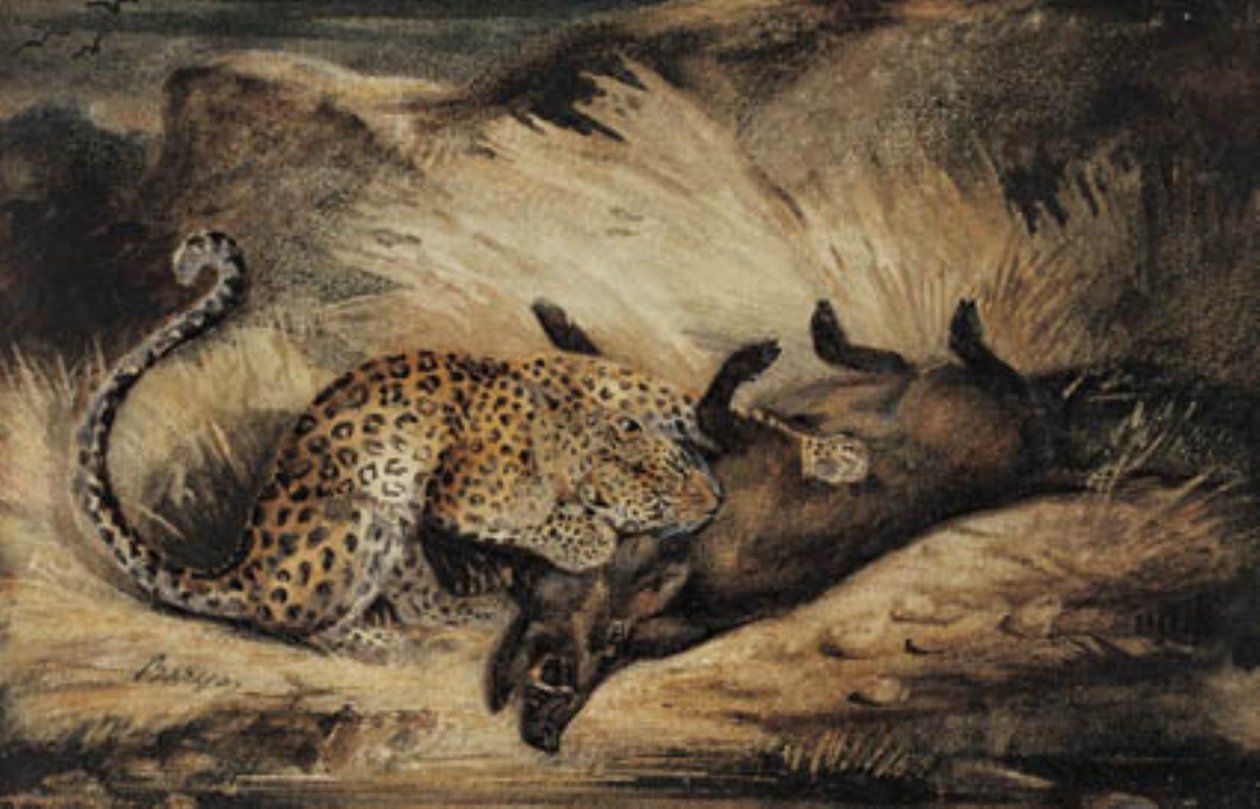 Luipaard eet een wild zwijn door Antoine Louis Barye