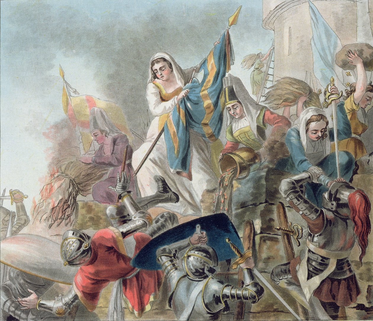 Jeanne Laisne Heft een Standaard Tegen de Mannen van Bourgogne, gegraveerd door Morret (fl. 1790-1820) 1787 door Antoine Louis Francois Sergent Marceau