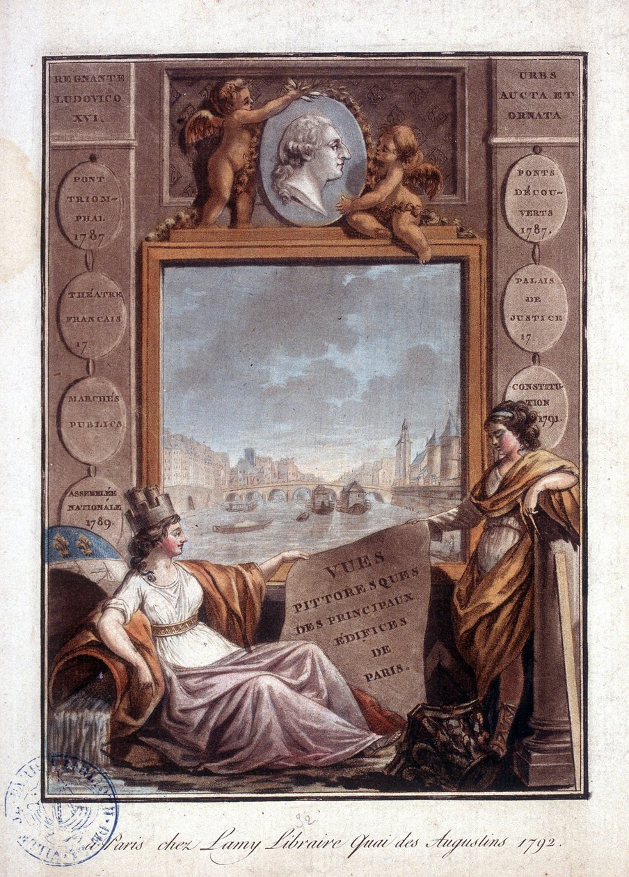 Parijs gezien vanaf Lamy, boekhandel quai des Augustins door Antoine Louis Francois Sergent Marceau