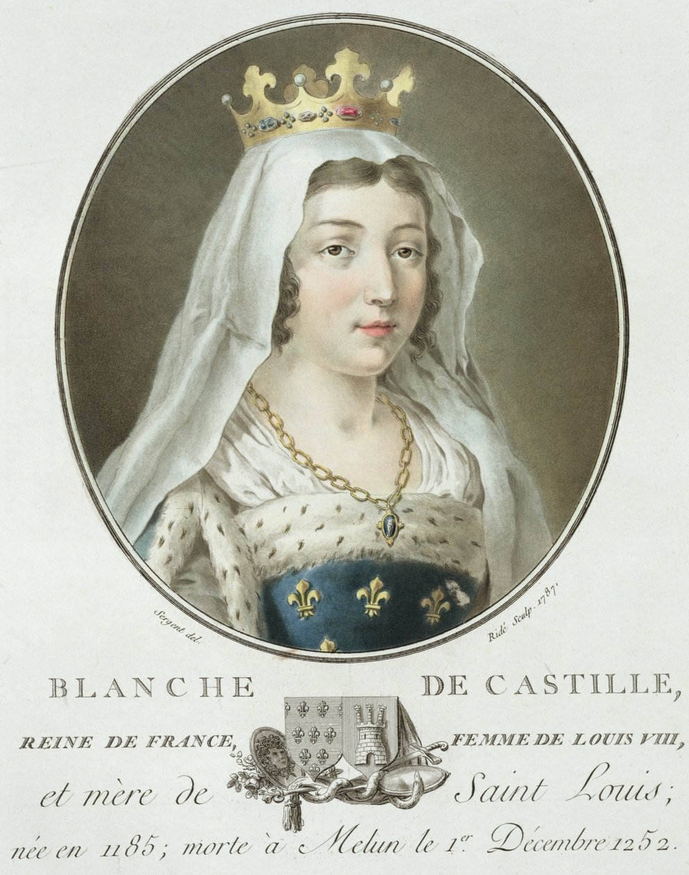 Portret van Blanche de Castille (1185-1252) gegraveerd door Ride, 1787 door Antoine Louis Francois Sergent Marceau