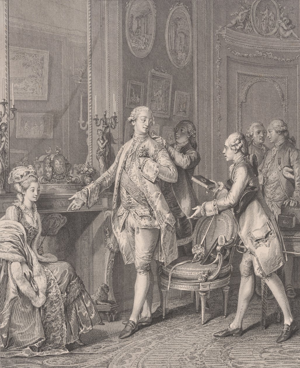 La Grande Toilette De Beschermvrouwe, uit Le Monument du Costume door Antoine Louis Romanet