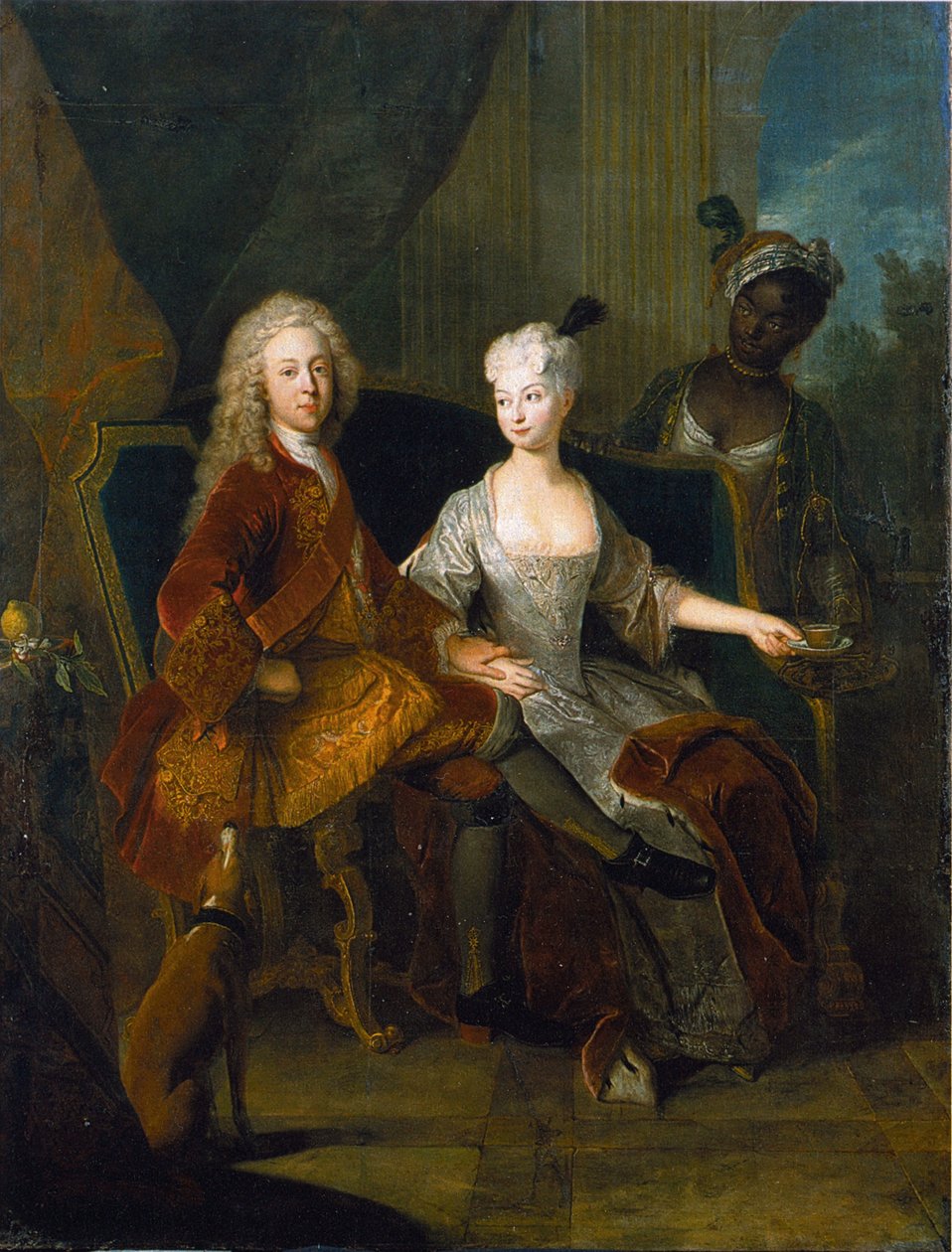 Duits: Erfprins Friedrich Ludwig van Württemberg (1698-1731) met zijn vrouw Henriette Marie van Brandenburg-Schwedt (1702-1782) Portret van de erfprins Friedrich Ludwig van Württemberg en zijn vrouw Henriette Marie van Brandenburg-Schwedt door Antoine Pesne