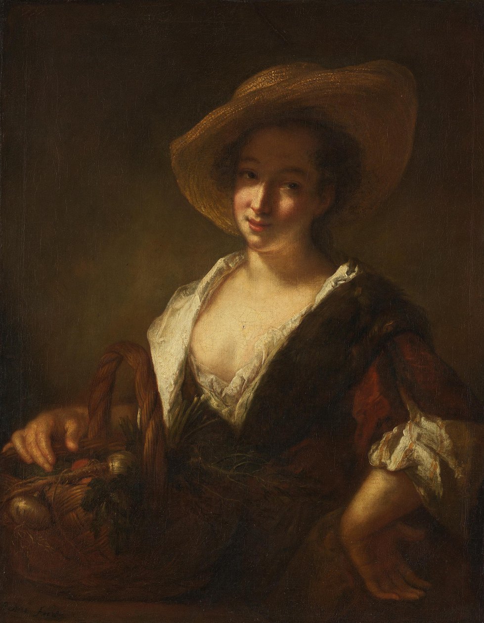 Meisje met een mand groenten door Antoine Pesne