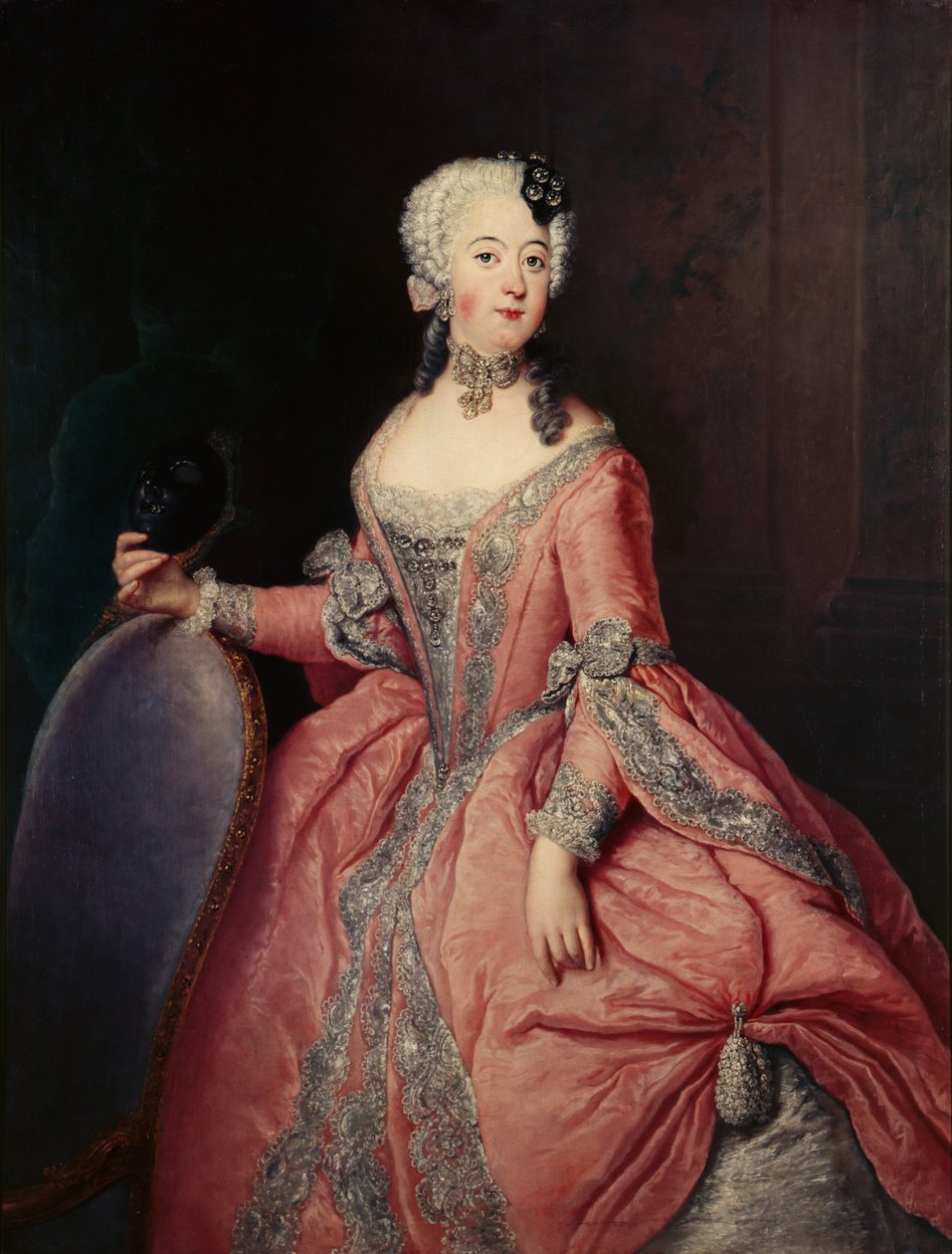 Portret van Luise Ulrike Prinses van Pruisen (1720-1782) met masker in de hand door Antoine Pesne