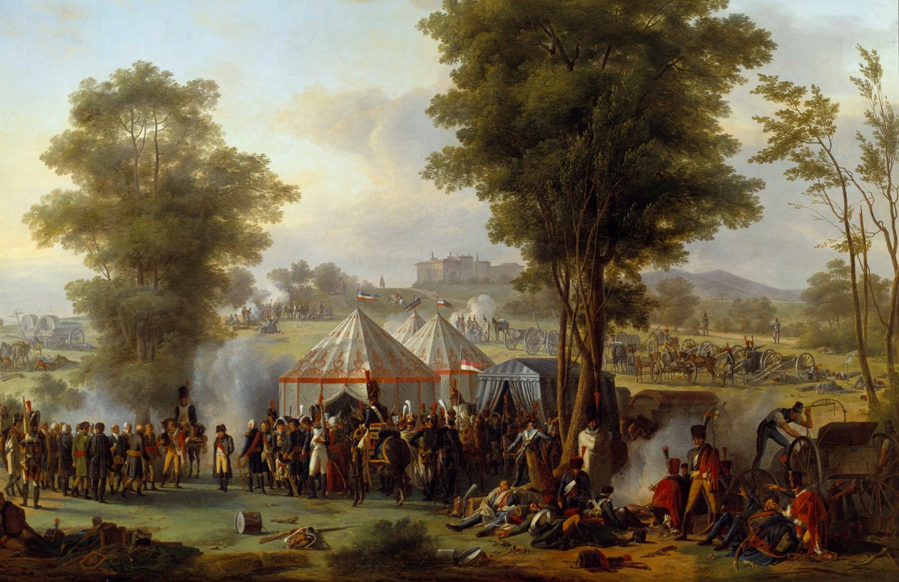 Bivak van keizer Napoleon I nabij het kasteel van Ebersberg in Oostenrijk 4/05/1809 door Antoine Pierre Mongin