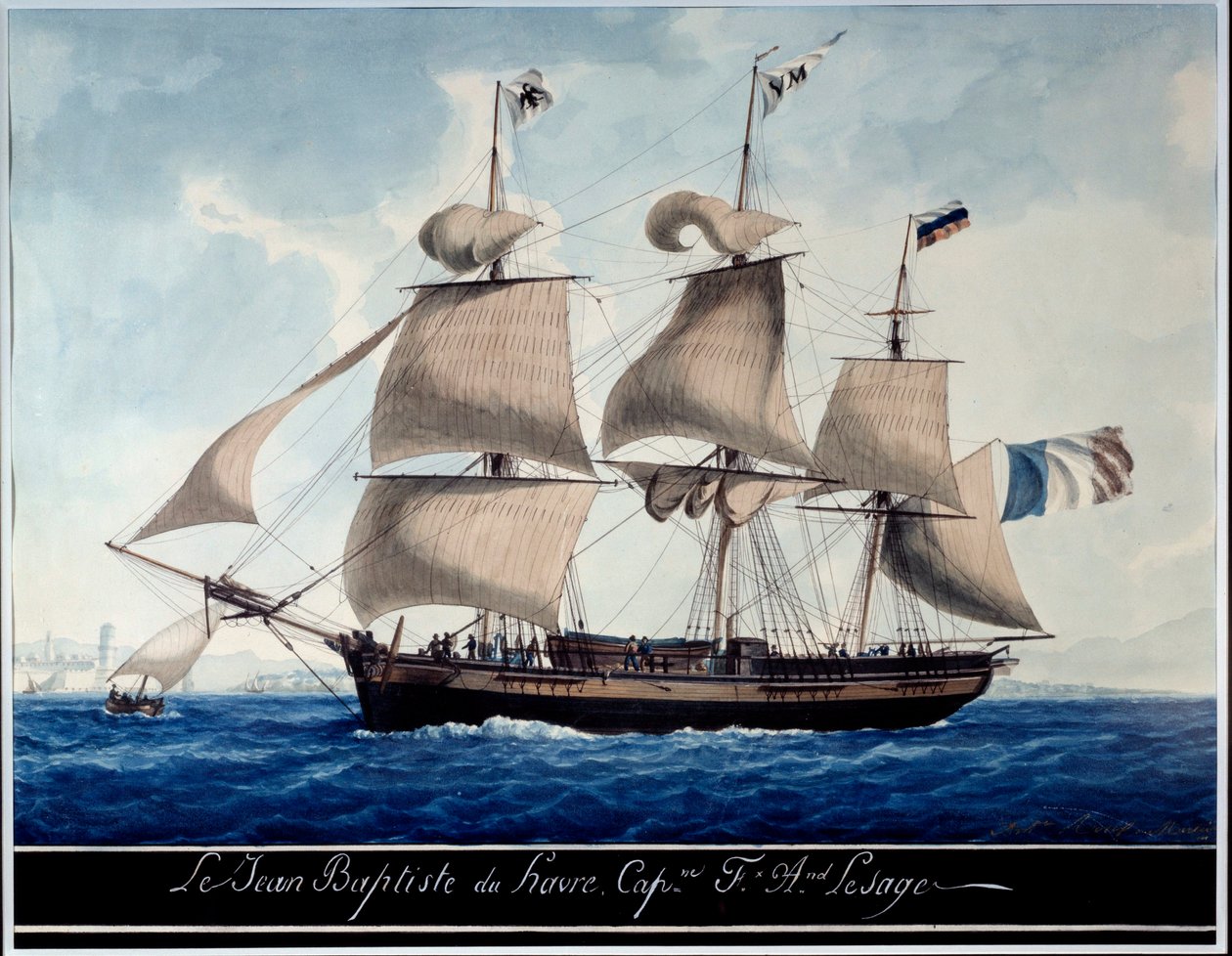 Le Jean - Baptiste du Havre, in de haven van Marseille Aquarel door Antoine Roux (1765-1835) 1815 Marseille, Musee de la Marine door Antoine Roux