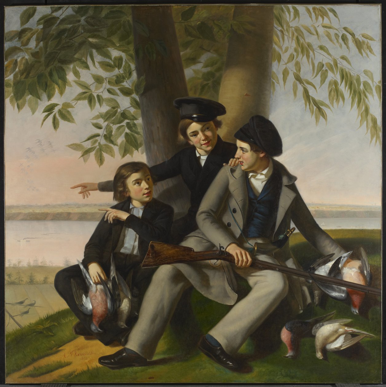 De jacht op de passagiersduif, 1853 door Antoine Sebastien Plamondon