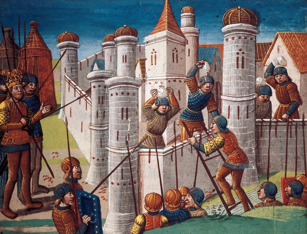 Belegering van een stad, miniatuur uit het manuscript "De roman van Ogier de Deen" door Antoine Verard