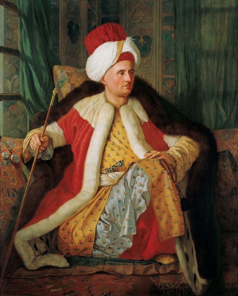Portret van Charles Gravier graaf van Vergennes en Frans ambassadeur, in Turkse kledij door Antoine de Favray