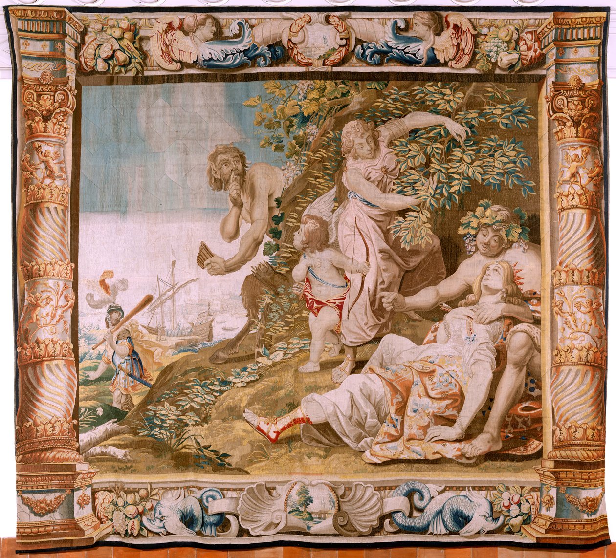 Vlaamse wandtapijt. Serie Verhaal van Theseus. Theseus verlaat Ariadne op het eiland Naxos. Achtste tapijt in de serie. Ca 1630. door Antoine or Anthonis Sallaert