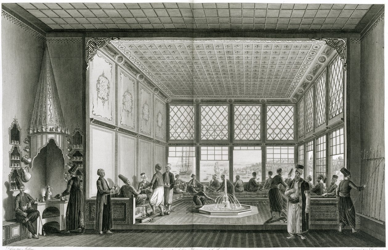 Interieur van een openbaar café in Constantinopel aan de Bosporus, 1819 door Anton Ignaz Melling