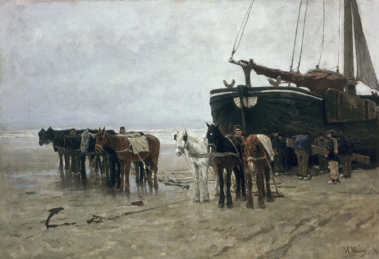 Boot op het strand van Scheveningen door Anton Mauve