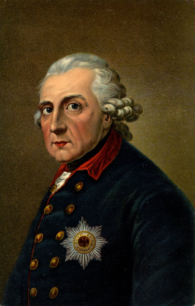 Geschiedenis. Duitsland. Frederik II de Grote. Illustratie geïnspireerd door een portret van Anton Graff (1780), Duitsland, ca. 1900 door Anton (after) Graff