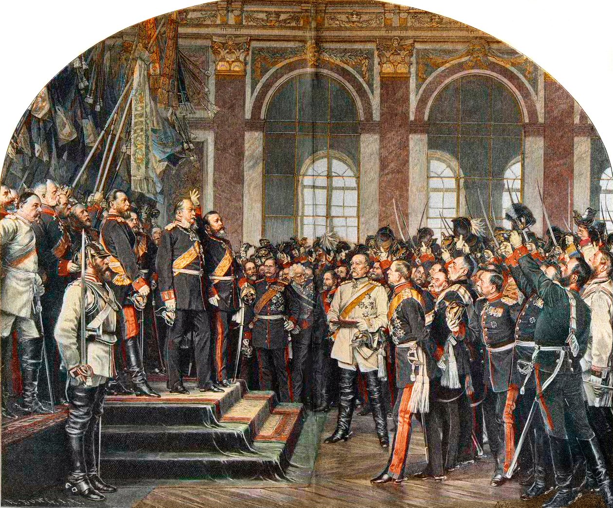De proclamatie van het Duitse Keizerrijk in de Spiegelzaal van Versailles door Anton Alexander von (after) Werner