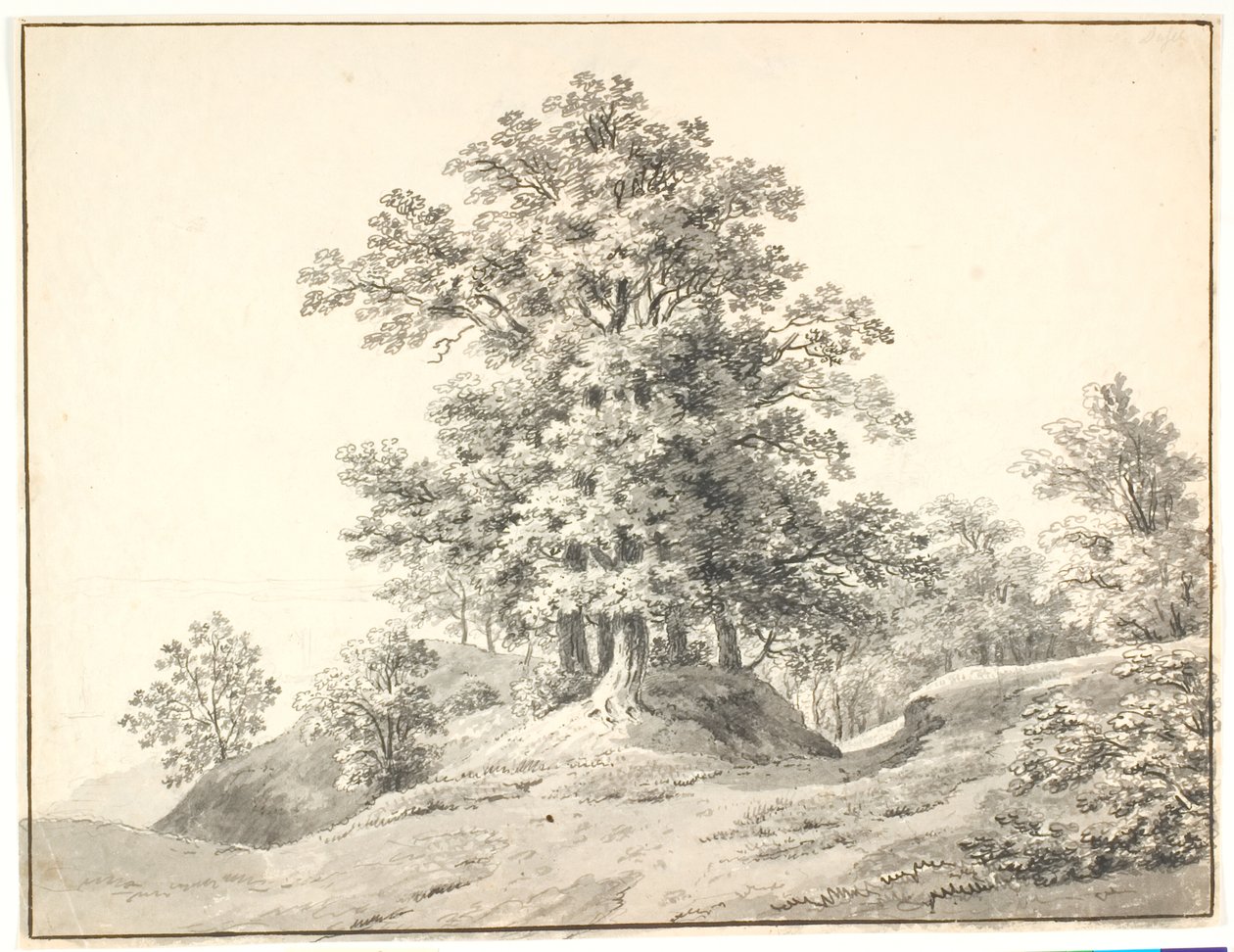 Landschap met grote bomen bij de Elbe. Buxtehude door Anton Carl Dusch