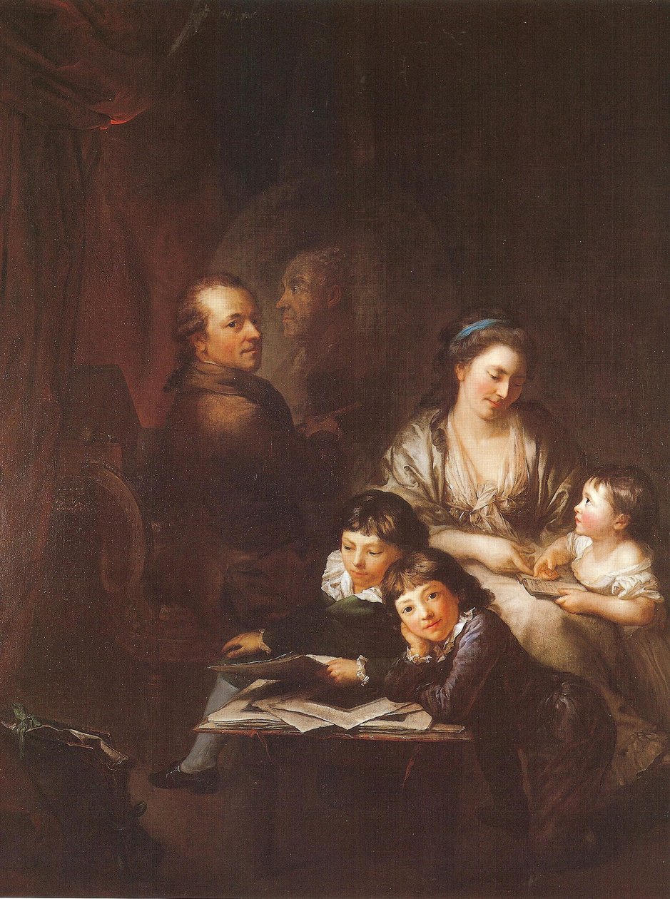 De familie van de kunstenaar voor het portret van Johann Georg Sulzer door Anton Graff