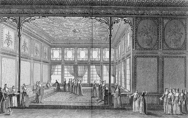 Interieur van een salon in het Topkapi-paleis van de Sultana Hadidge, zus van Selim III door Anton Ignaz (after) Melling